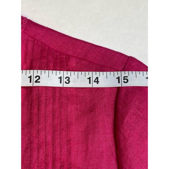 Rafaella Women's Magenta 100% Linen Pleated Button Blouse Size Petite Medium - Picture 6 of 8